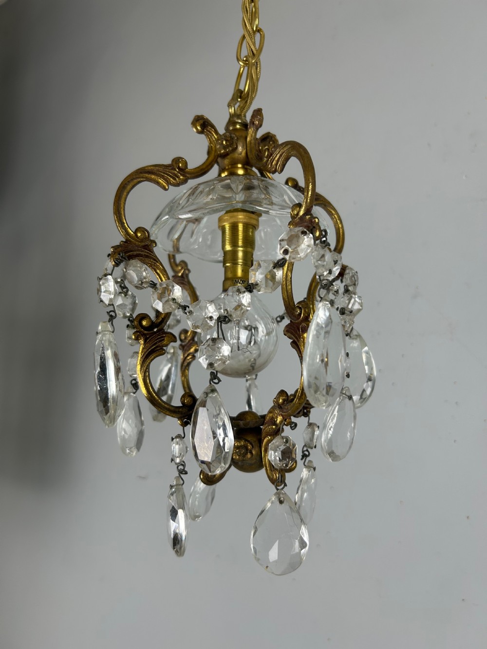 French Single Light Gilt Brass Chandelier, Ceiling Light View IV