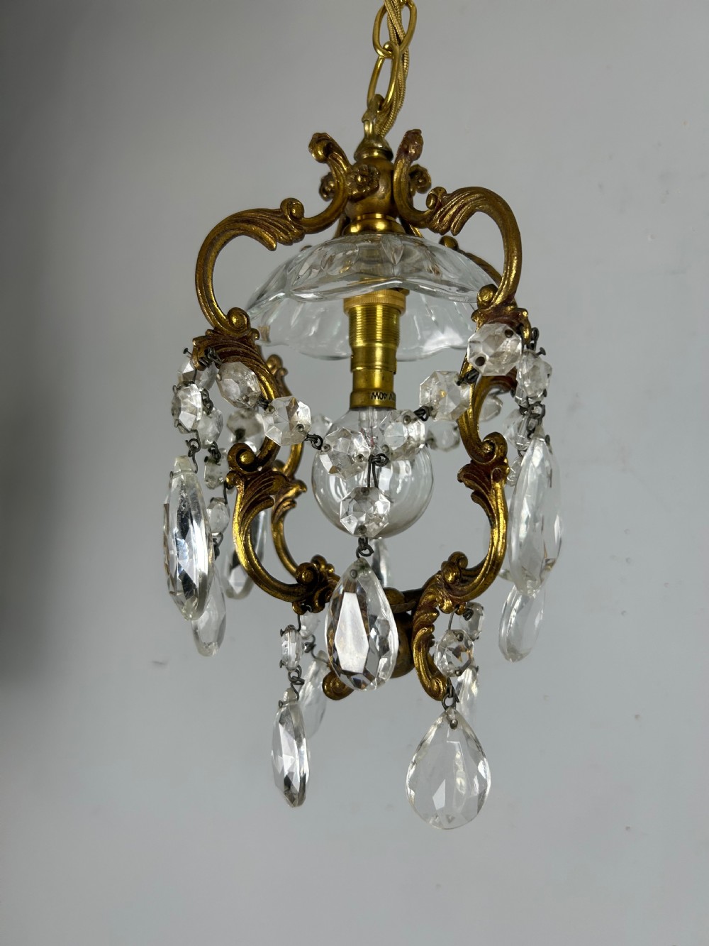 French Single Light Gilt Brass Chandelier, Ceiling Light View V