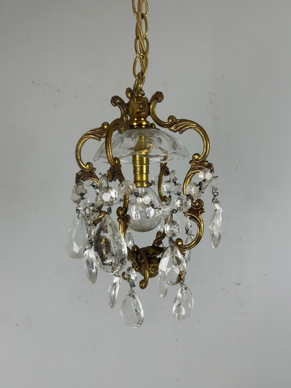 French Single Light Gilt Brass Chandelier, Ceiling Light View IX