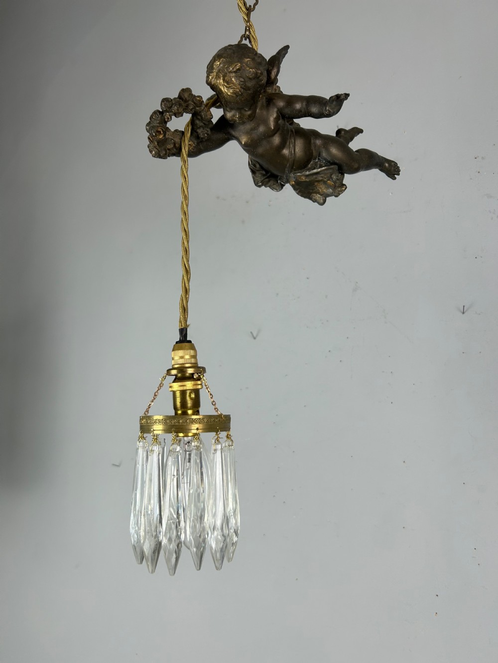 French Bronze Putti Cherub Ceiling Light, Rewired  View V