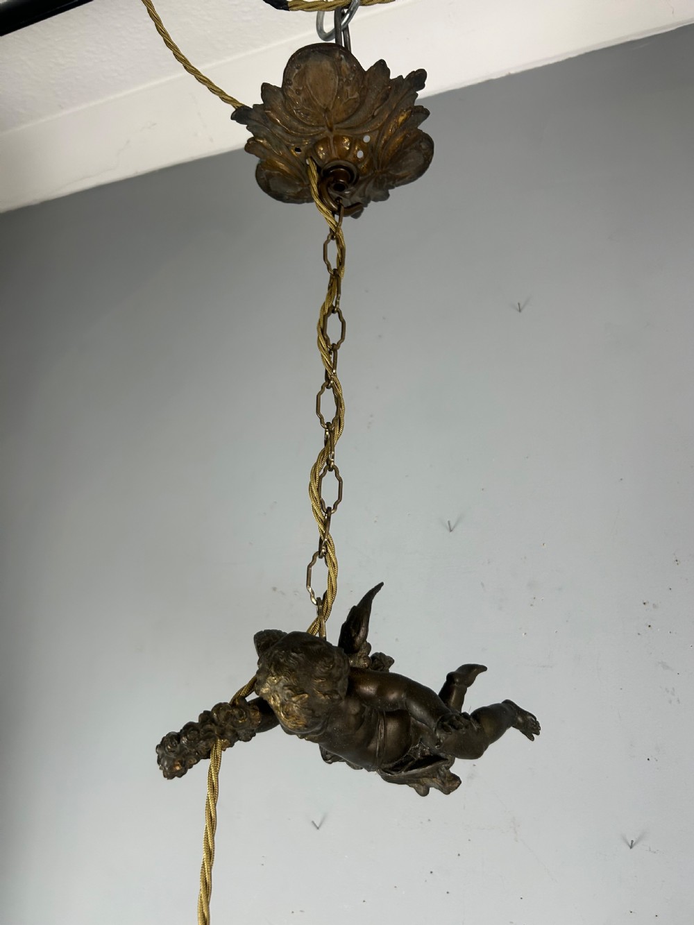 French Bronze Putti Cherub Ceiling Light, Rewired  View VII