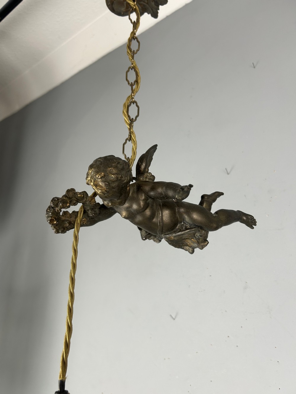 French Bronze Putti Cherub Ceiling Light, Rewired  View VIII