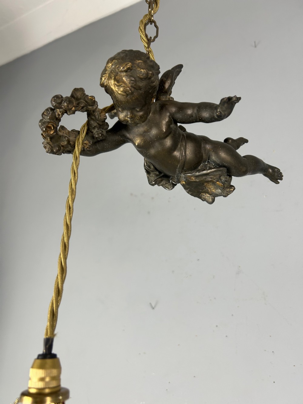 French Bronze Putti Cherub Ceiling Light, Rewired  View IX