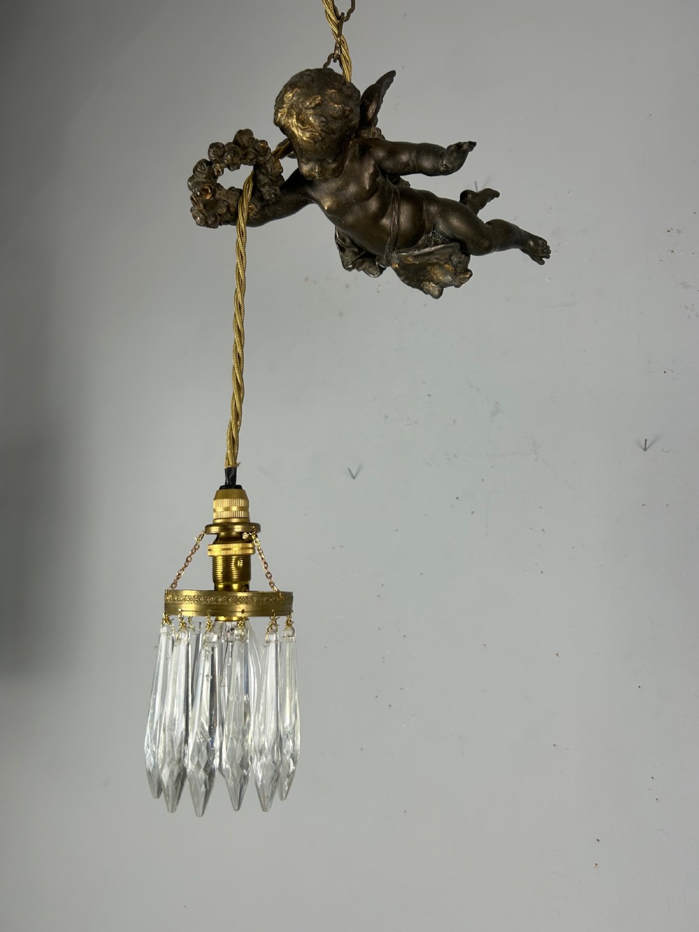 French Bronze Putti Cherub Ceiling Light, Rewired  View X