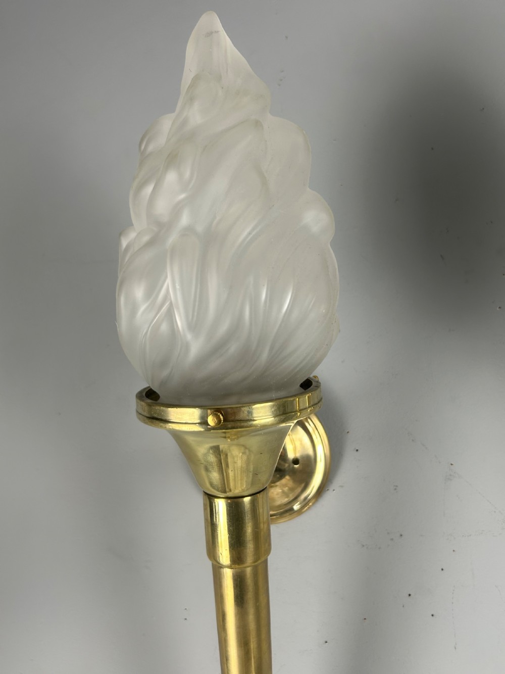 Large Pair Of Art Deco Brass Torch Wall Lights, Original Shades, Rewired View IV