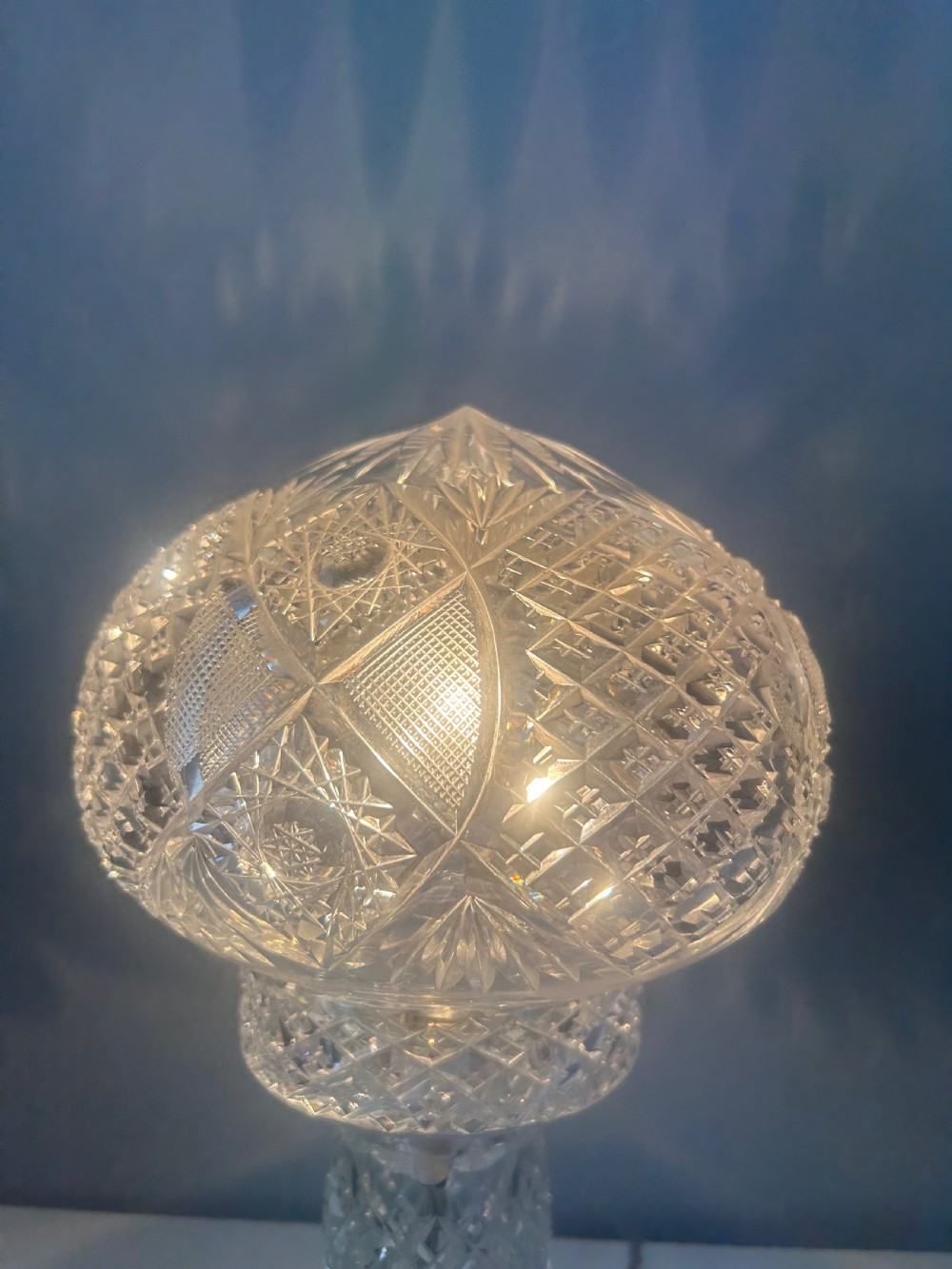 Cut Glass Mushroom Table Lamp, Rewired And Pat Tested View IV