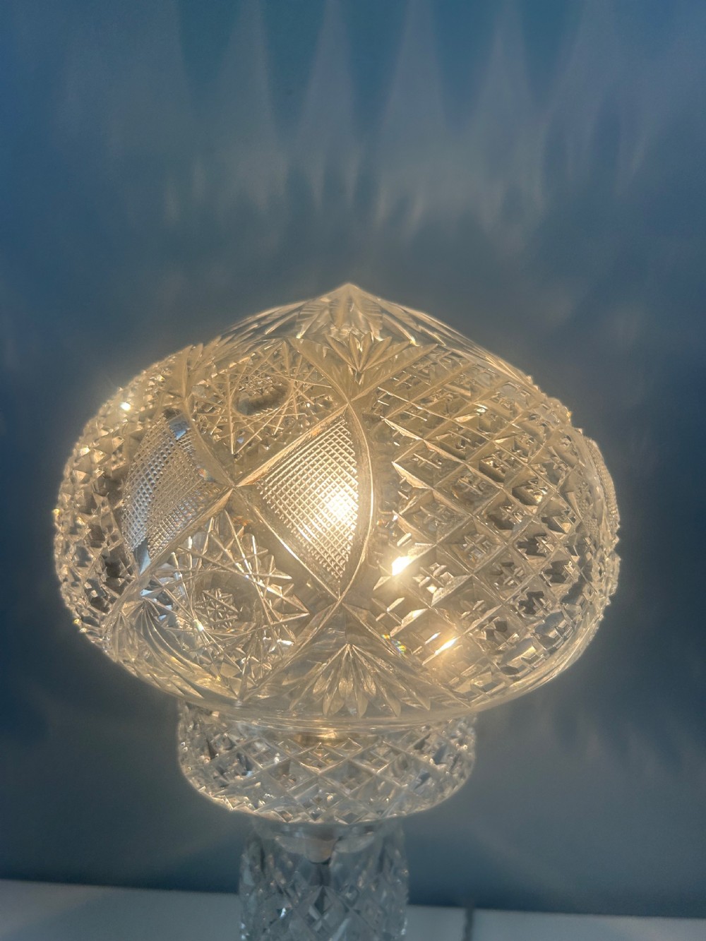 Cut Glass Mushroom Table Lamp, Rewired And Pat Tested View V