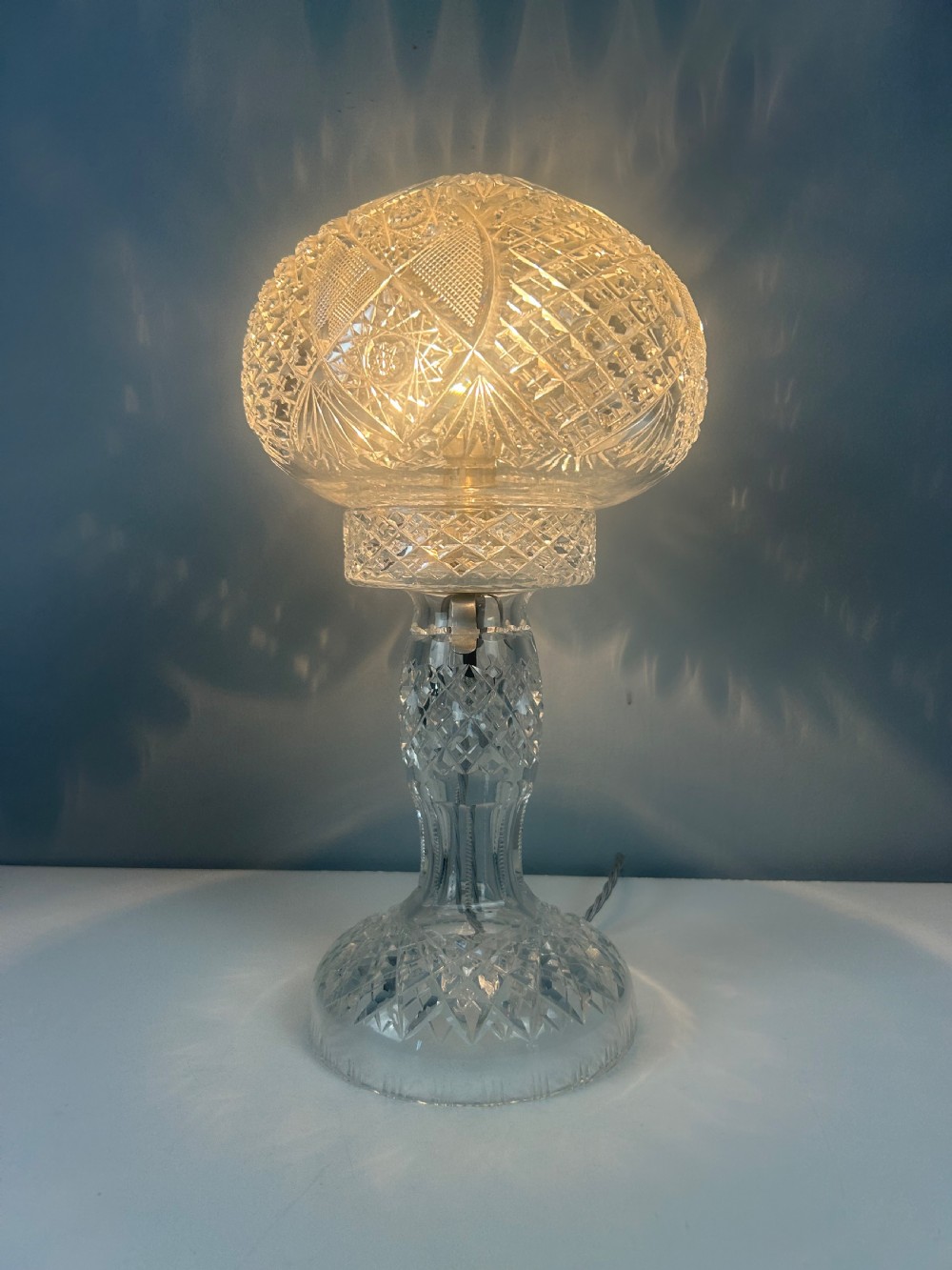 Cut Glass Mushroom Table Lamp, Rewired And Pat Tested View VI