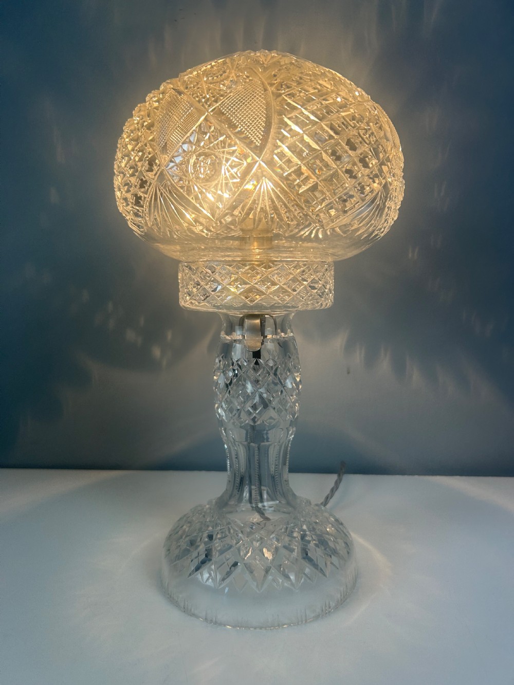Cut Glass Mushroom Table Lamp, Rewired And Pat Tested View VII