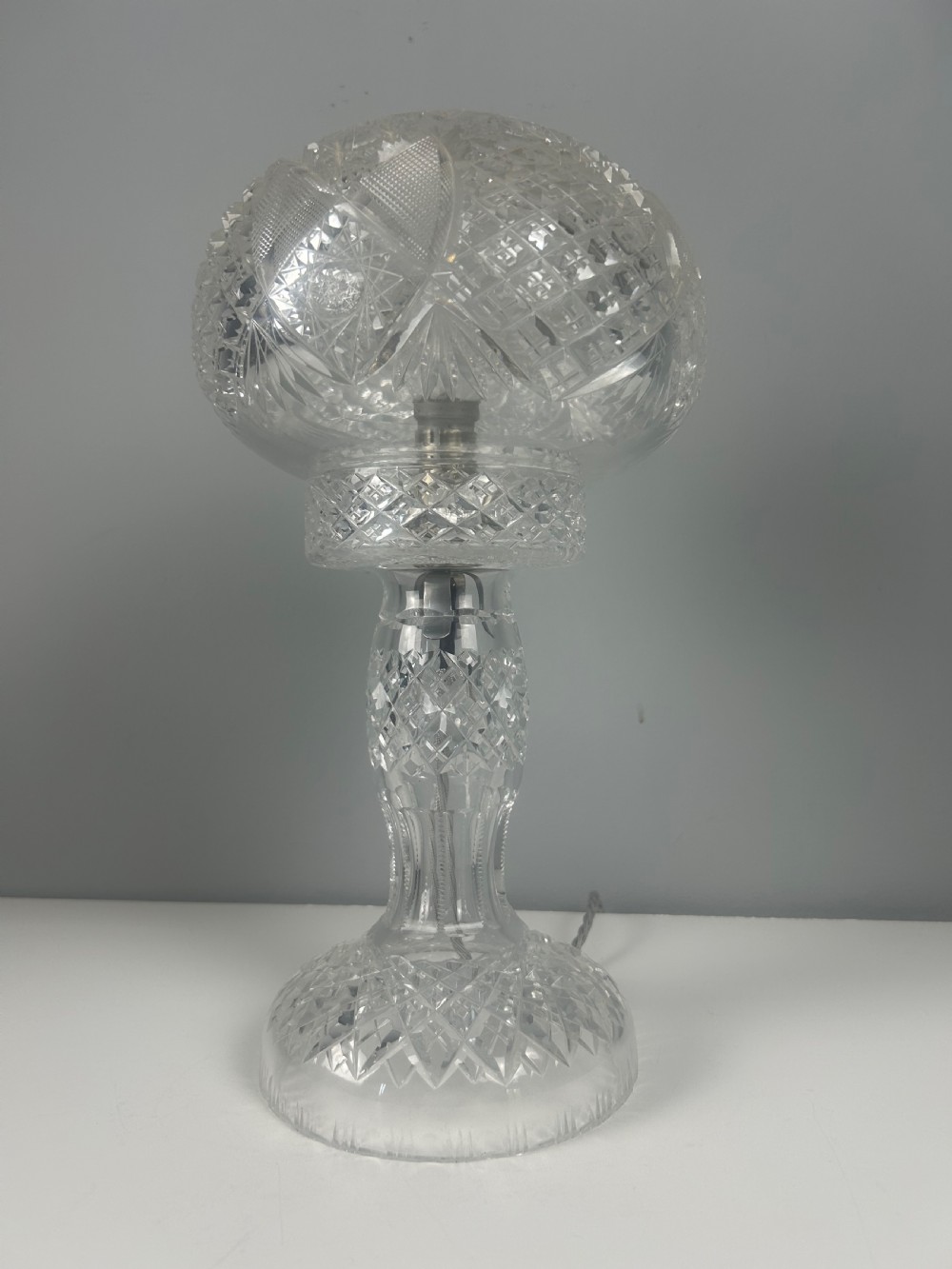 Cut Glass Mushroom Table Lamp, Rewired And Pat Tested View VIII