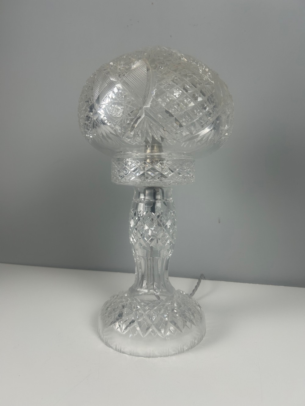 Cut Glass Mushroom Table Lamp, Rewired And Pat Tested View X