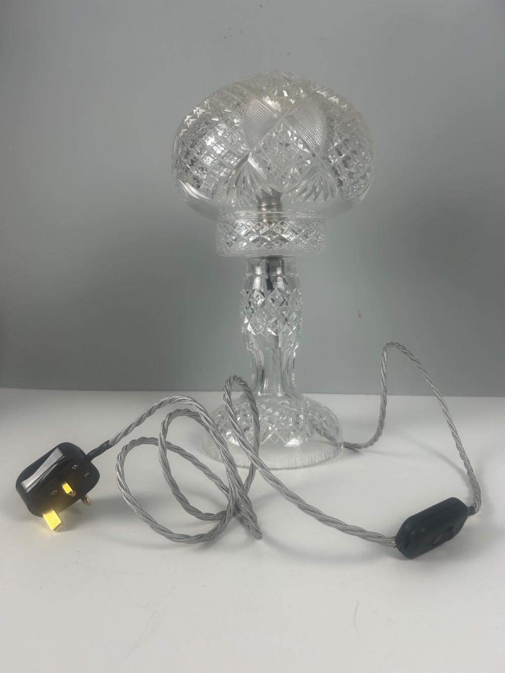 Cut Glass Mushroom Table Lamp, Rewired And Pat Tested View XII