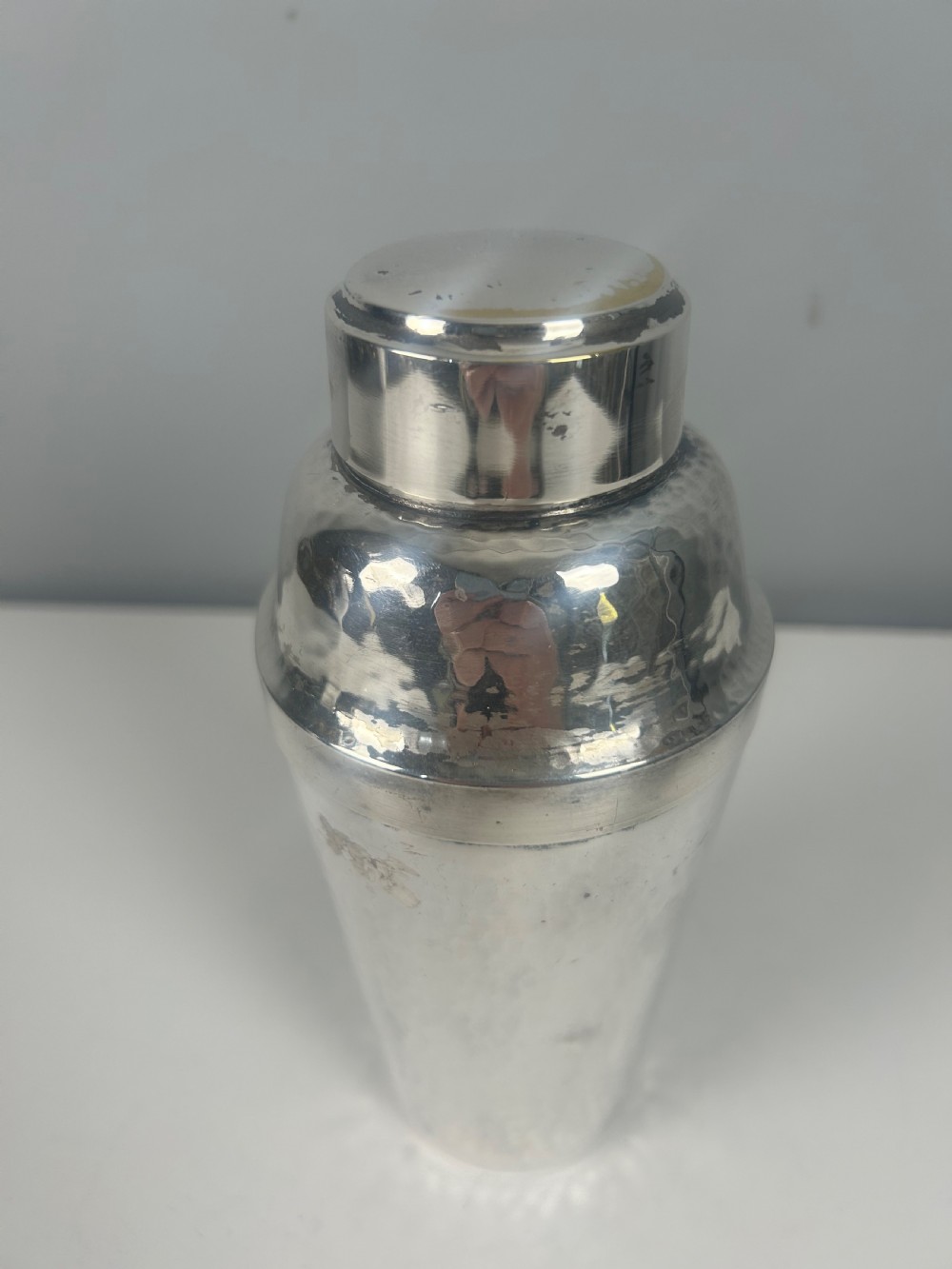 Silver Plated Hammered Art Deco Cocktail Shaker View V