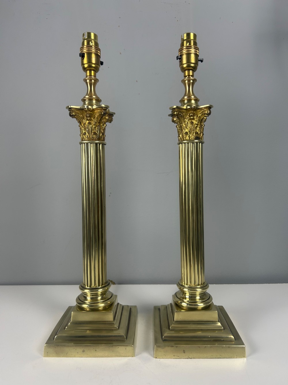 Pair of Hinks & Sons Brass Corinthian Column Table Lamps  View VI