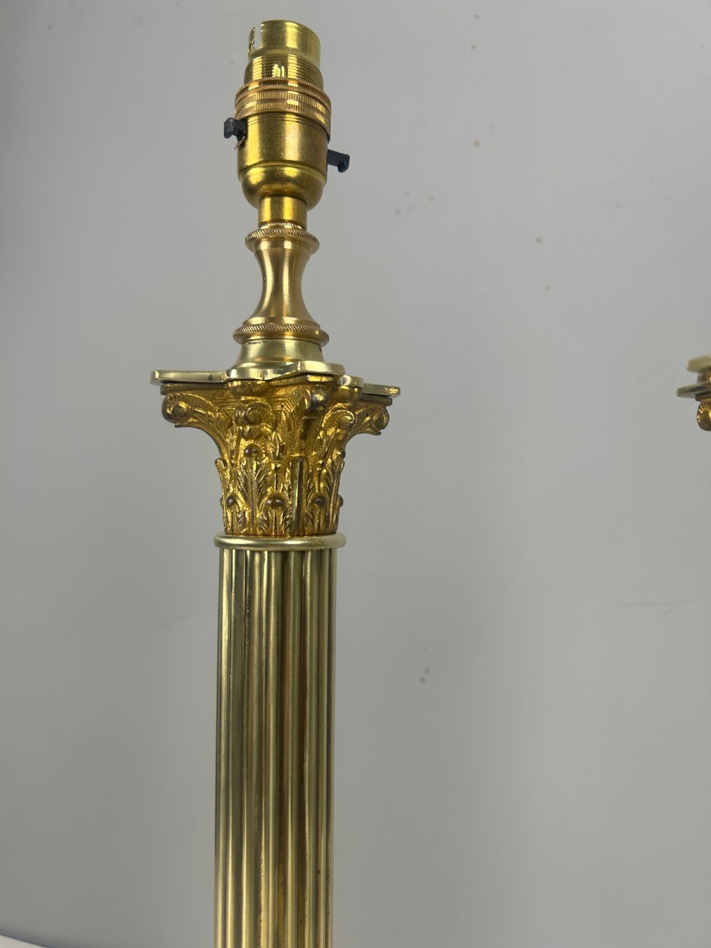 Pair of Hinks & Sons Brass Corinthian Column Table Lamps  View IX