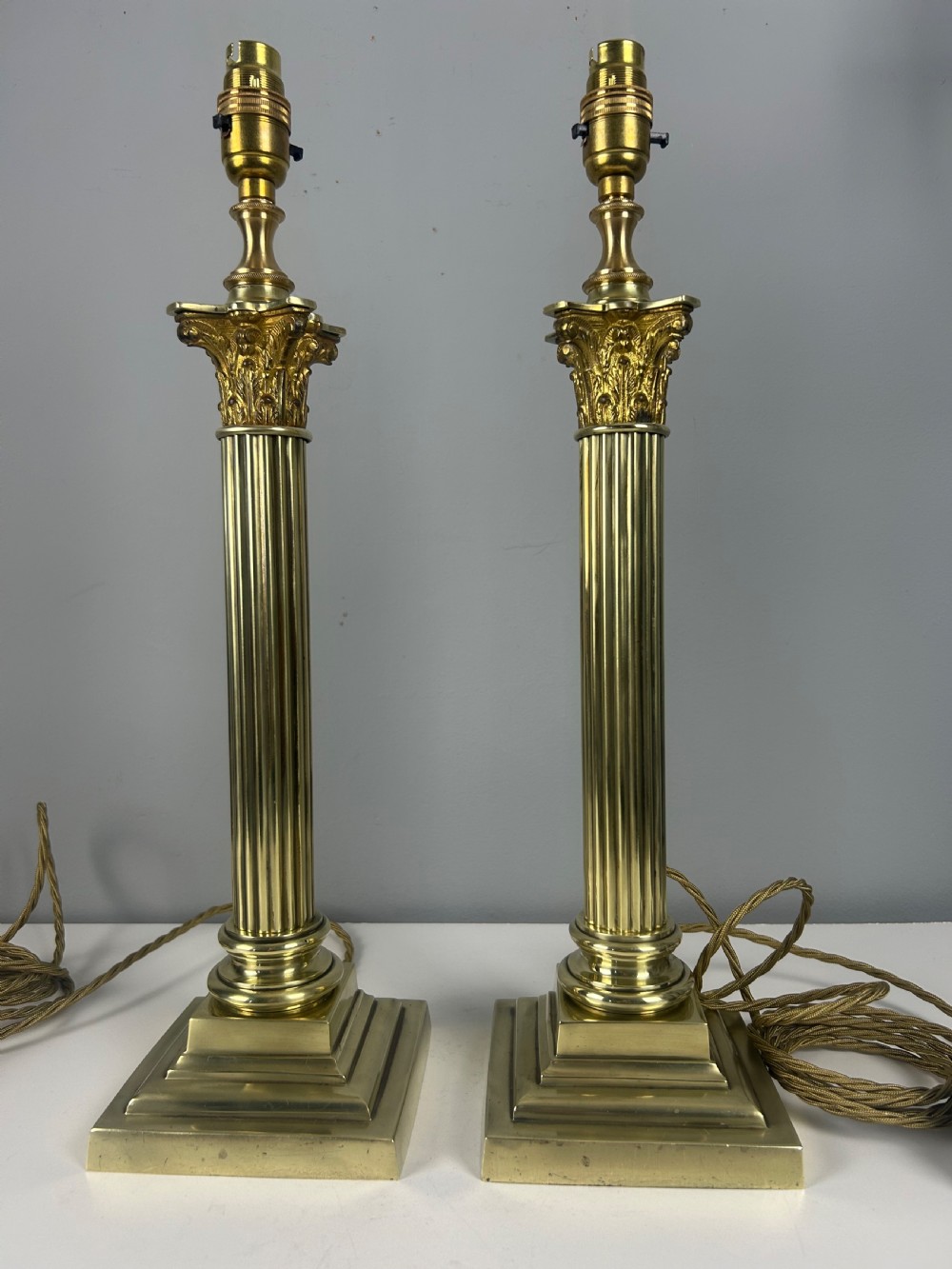 Pair of Hinks & Sons Brass Corinthian Column Table Lamps  View XI