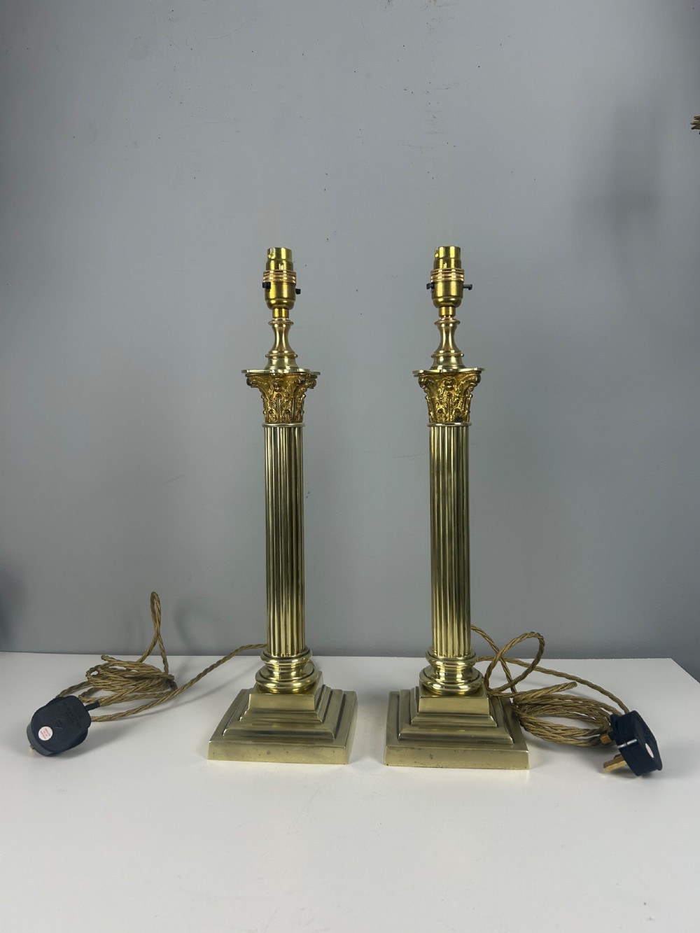 Pair of Hinks & Sons Brass Corinthian Column Table Lamps  View XII