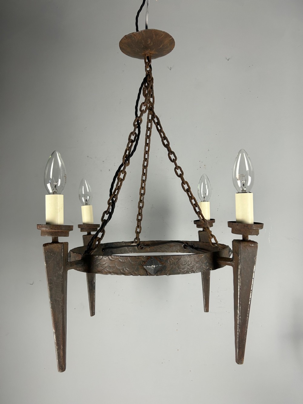 Rustic French Forged Farmhouse 4 Light Chandelier, Ceiling Light, Rewired  View IV