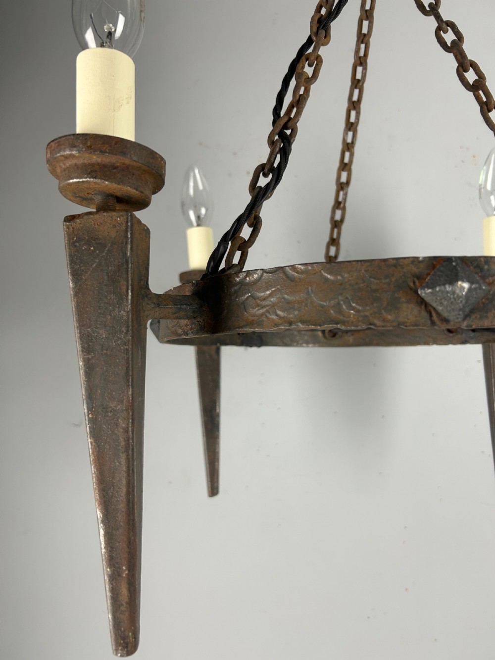 Rustic French Forged Farmhouse 4 Light Chandelier, Ceiling Light, Rewired  View V