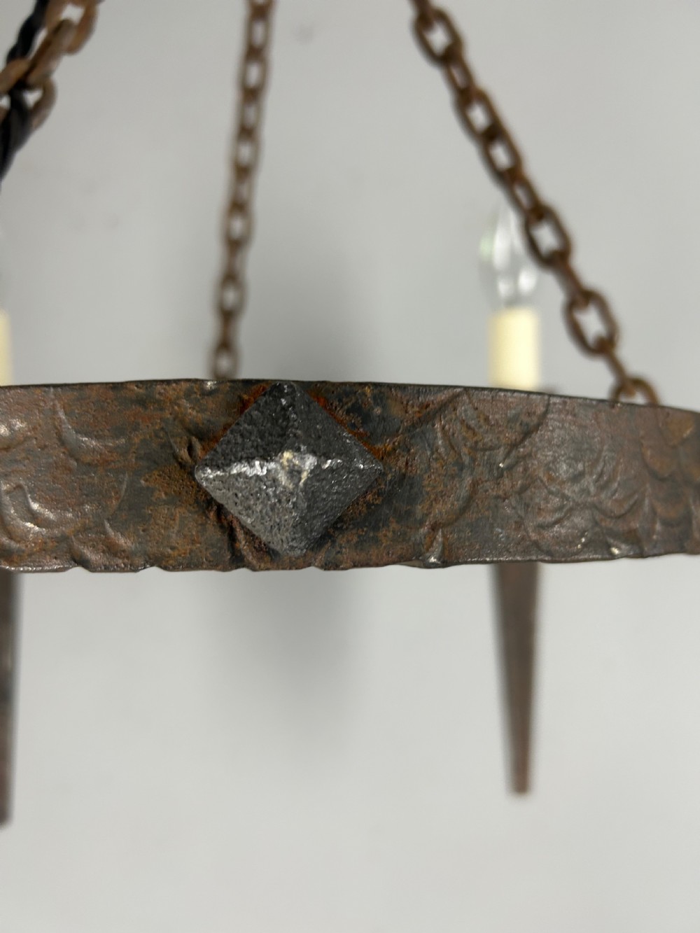 Rustic French Forged Farmhouse 4 Light Chandelier, Ceiling Light, Rewired  View VI