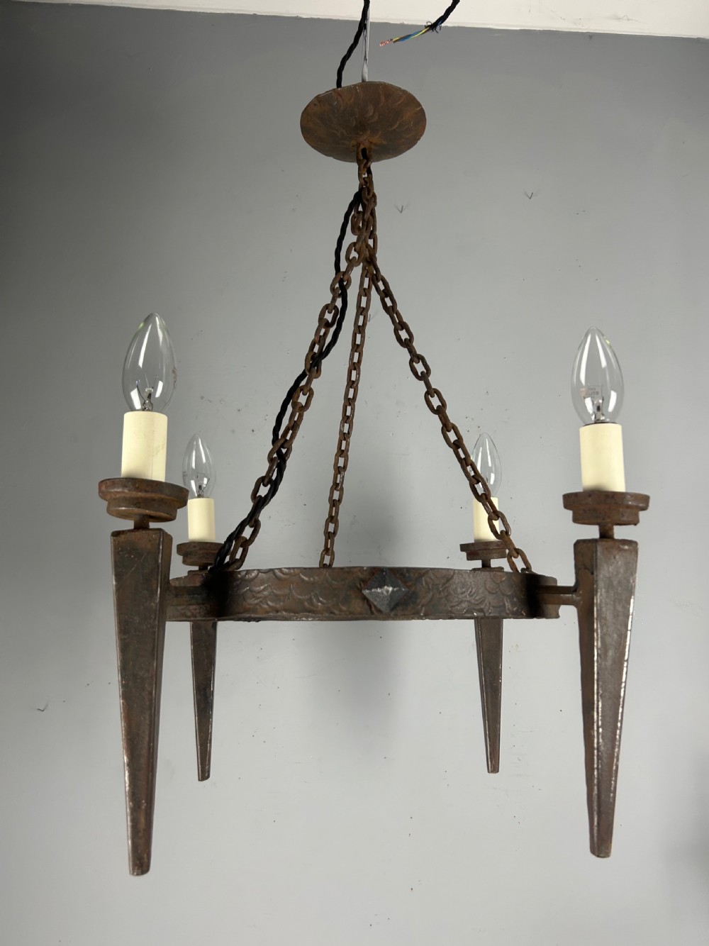 Rustic French Forged Farmhouse 4 Light Chandelier, Ceiling Light, Rewired  View VIII