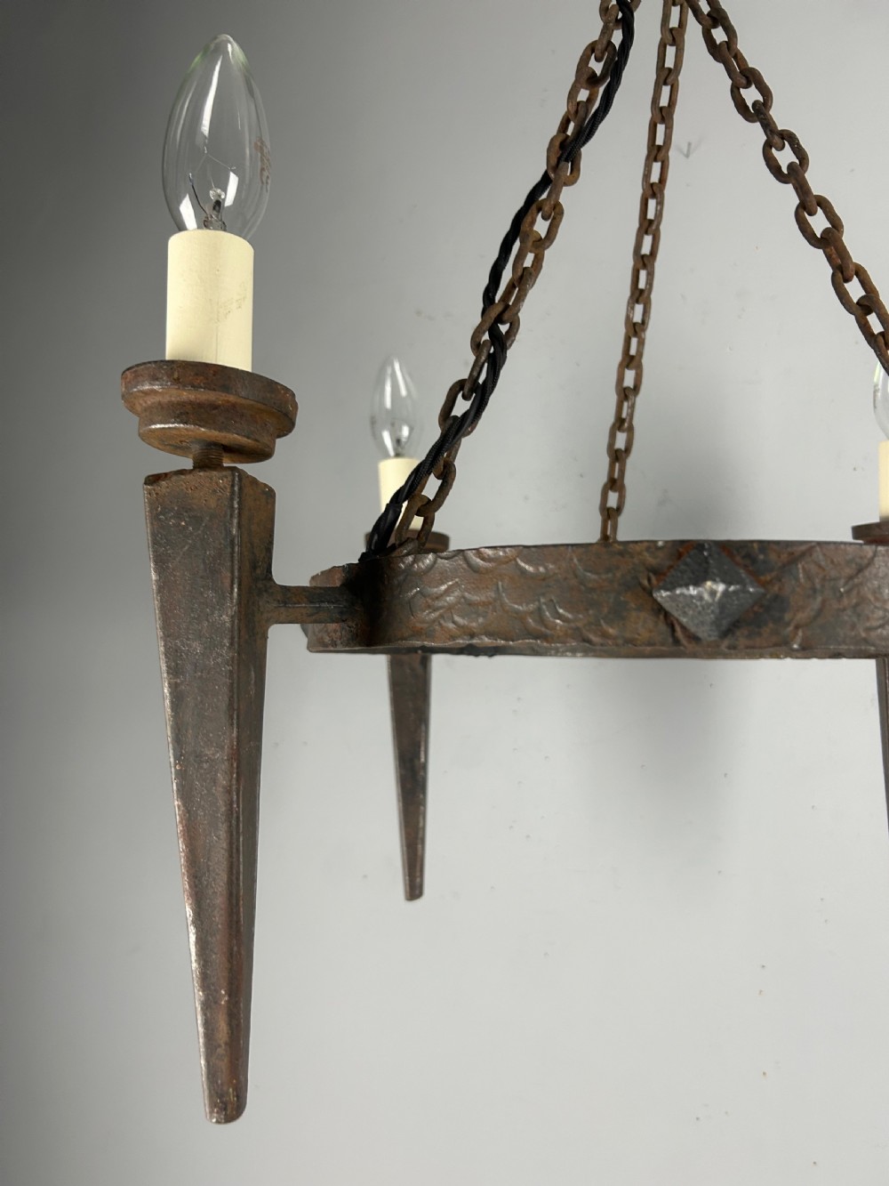 Rustic French Forged Farmhouse 4 Light Chandelier, Ceiling Light, Rewired  View XI