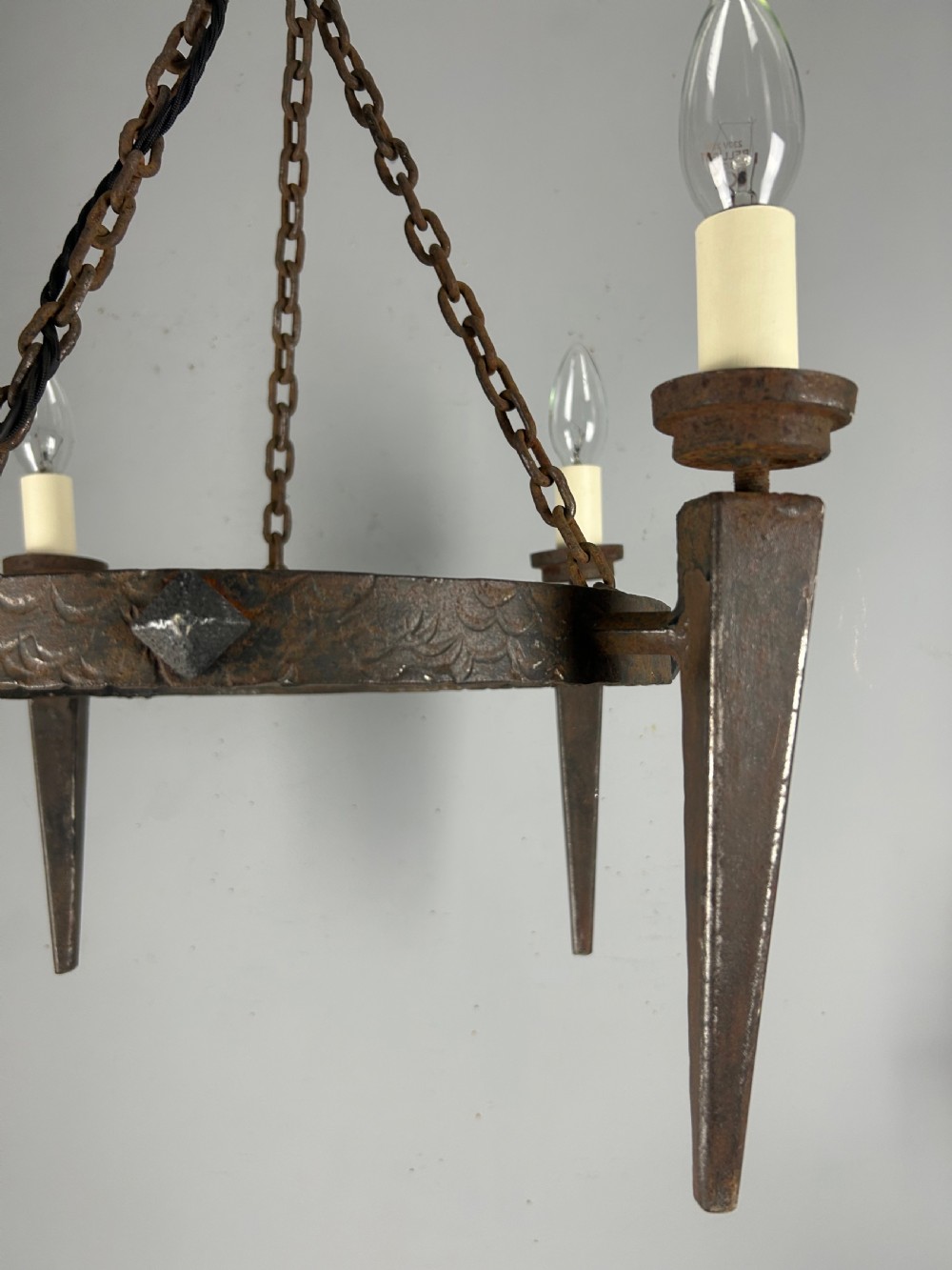 Rustic French Forged Farmhouse 4 Light Chandelier, Ceiling Light, Rewired  View XII