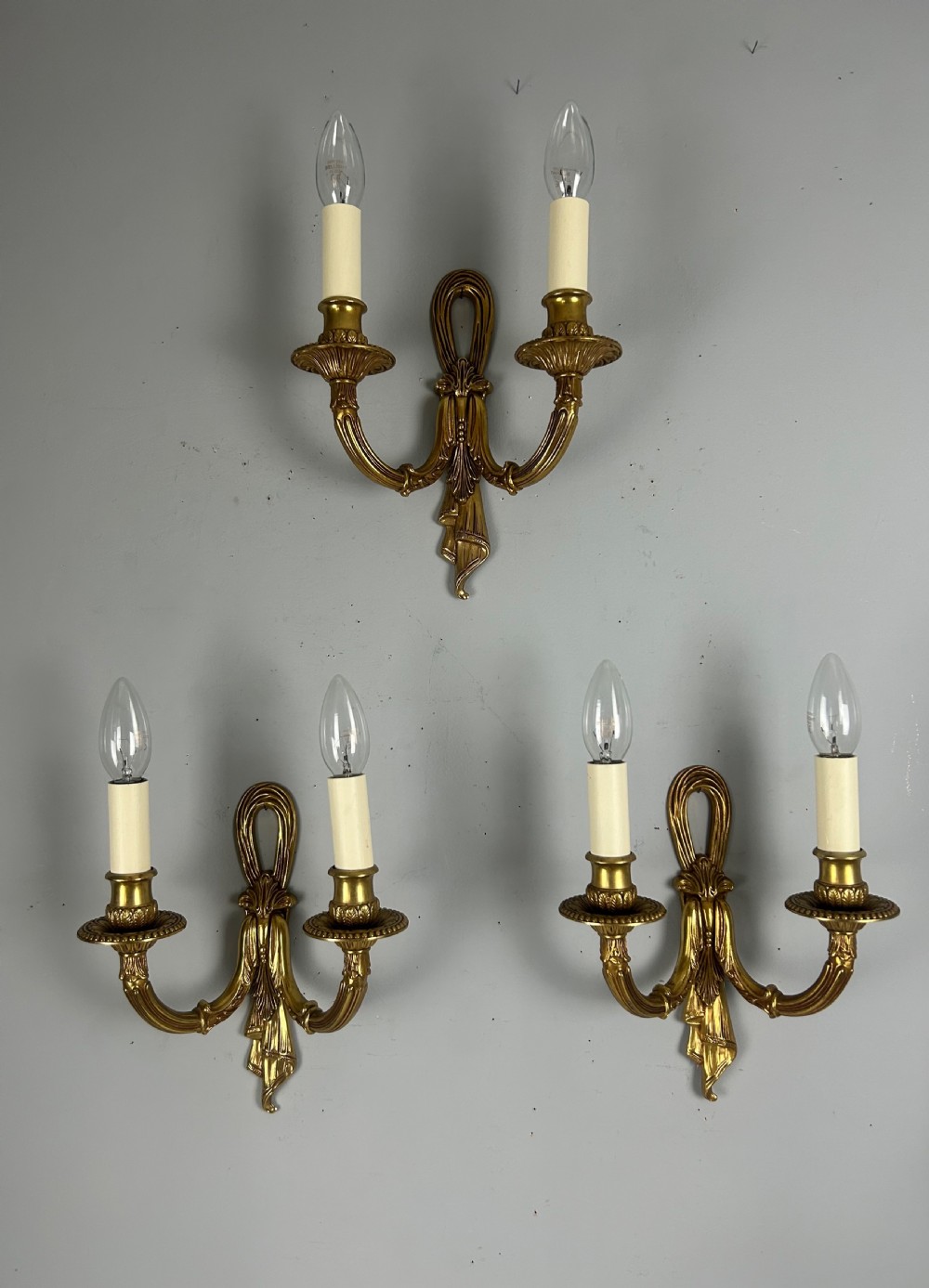 Set Of 3 Antique French Gilt Bronze Wall Lights