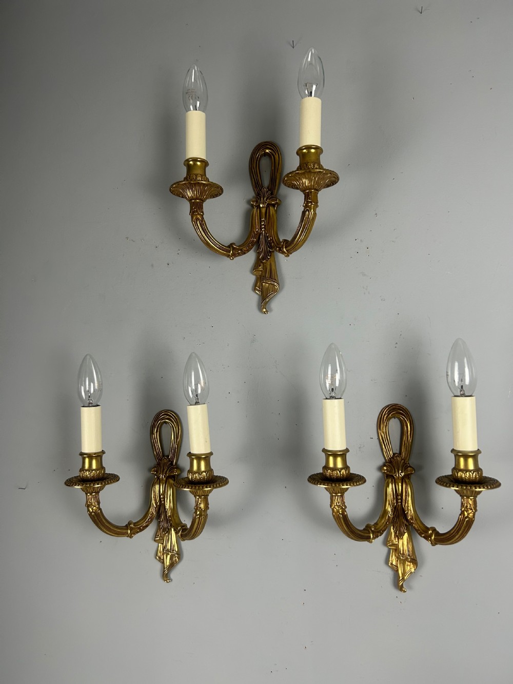 Set Of 3 Antique French Gilt Bronze Wall Lights View II