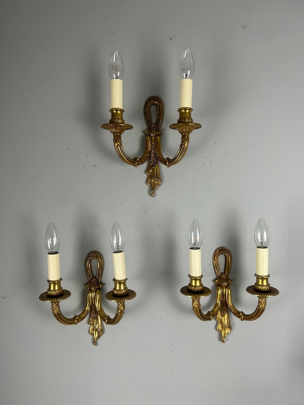 Set Of 3 Antique French Gilt Bronze Wall Lights View VII