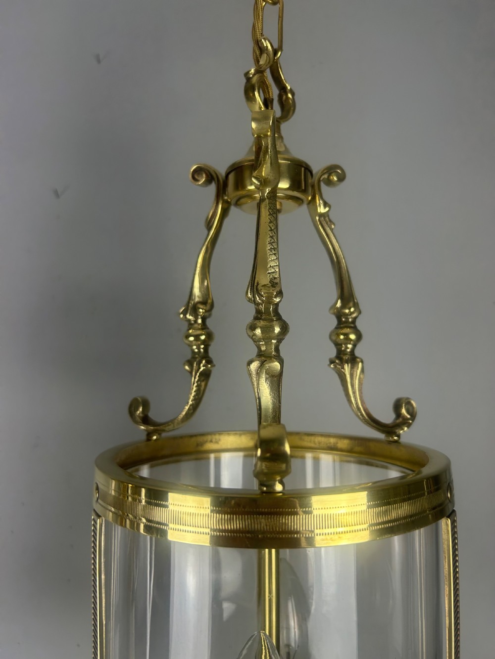 Pair Of French Polished Brass Twin Light Convex Lanterns, Rewired View VI