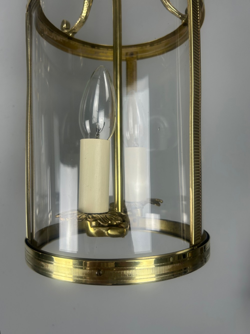 Pair Of French Polished Brass Twin Light Convex Lanterns, Rewired View VII