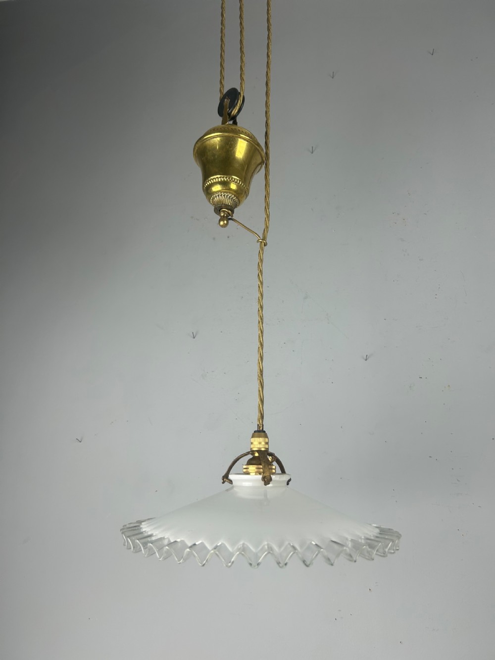 French Pulley Ceiling Light with Original Shade, Rewired  View II