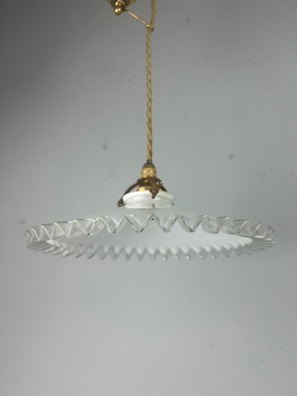 French Pulley Ceiling Light with Original Shade, Rewired  View III