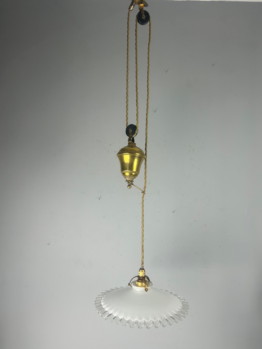 French Pulley Ceiling Light with Original Shade, Rewired  View IV