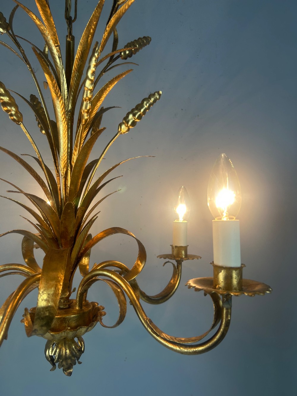 Italian Gilt Wheatsheaf Hollywood 5 Light Chandelier  View III