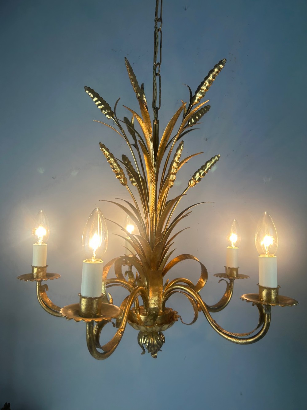 Italian Gilt Wheatsheaf Hollywood 5 Light Chandelier  View VI