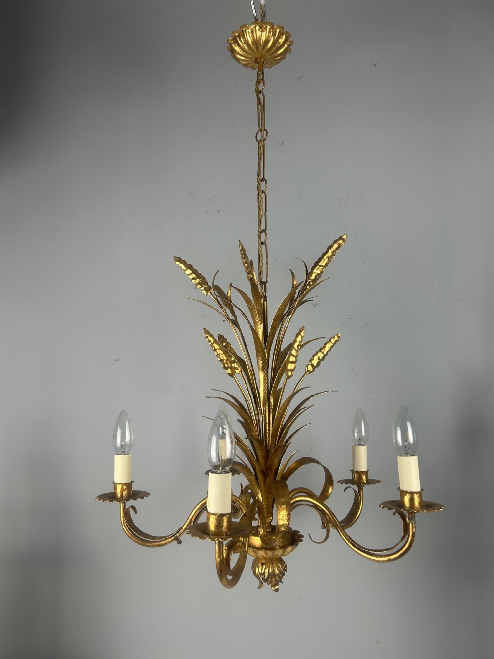 Italian Gilt Wheatsheaf Hollywood 5 Light Chandelier  View XI