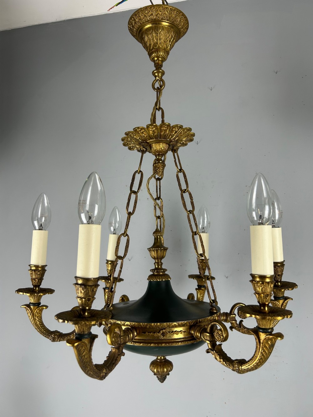 French 6 Arm Empire Antique Chandelier