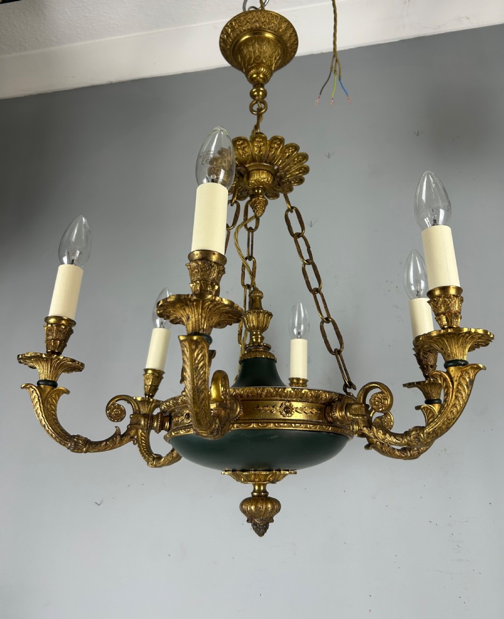 French 6 Arm Empire Antique Chandelier View II