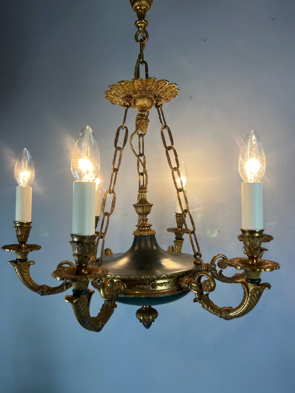 French 6 Arm Empire Antique Chandelier View III