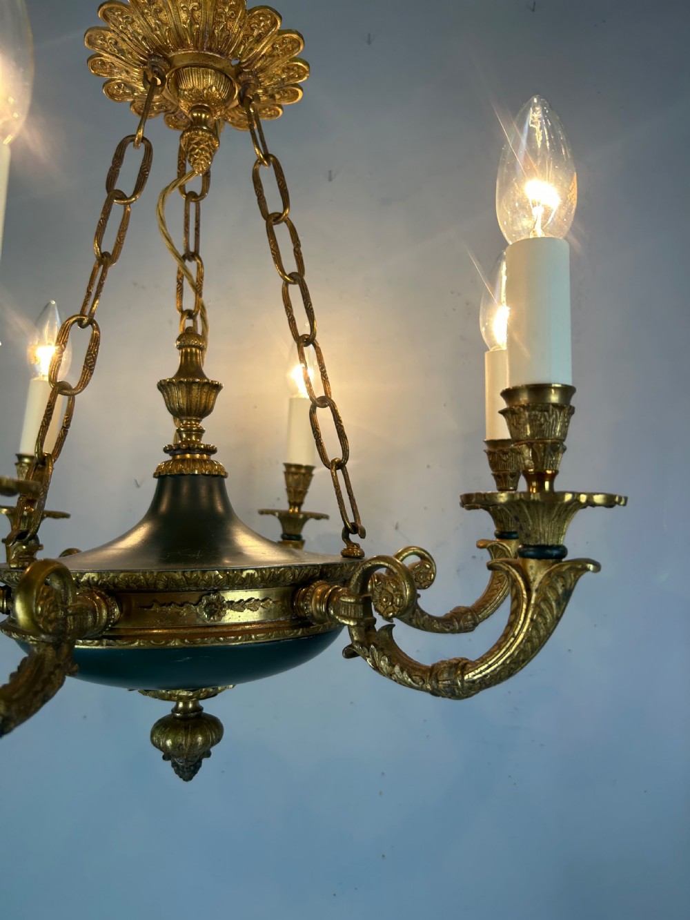French 6 Arm Empire Antique Chandelier View IV