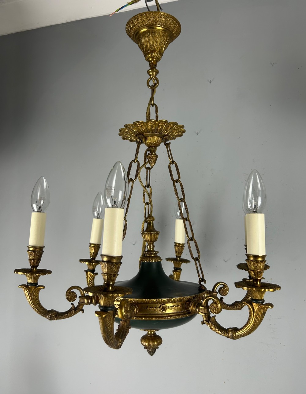 French 6 Arm Empire Antique Chandelier View V