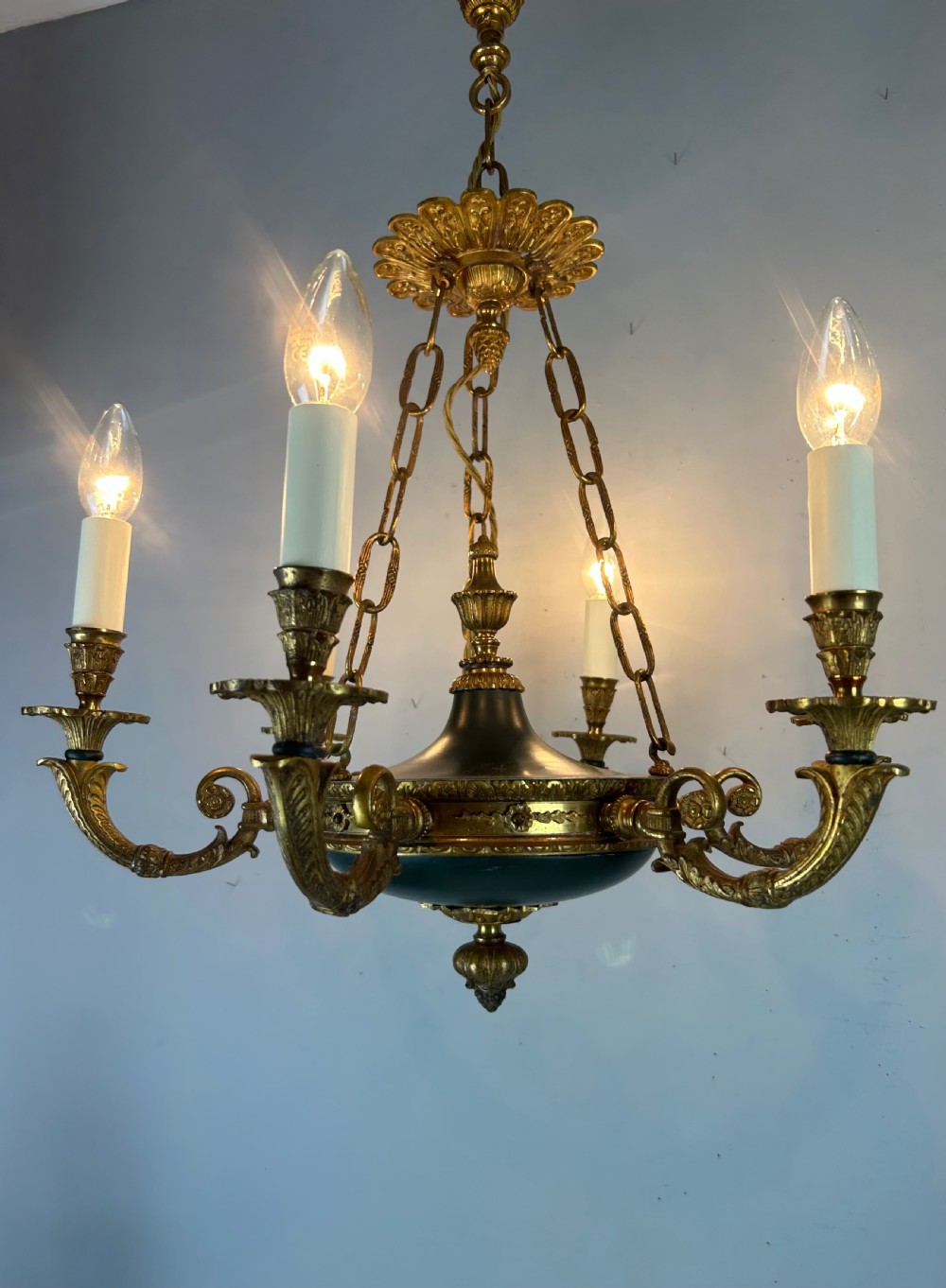 French 6 Arm Empire Antique Chandelier View VI