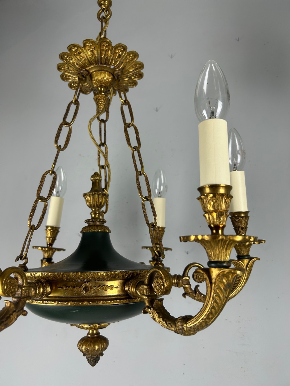 French 6 Arm Empire Antique Chandelier View XII