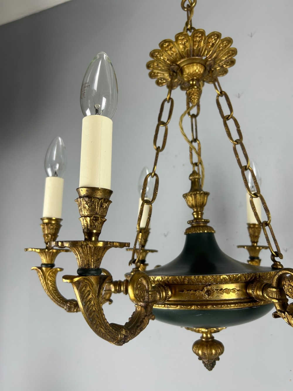 French 6 Arm Empire Antique Chandelier View XIII
