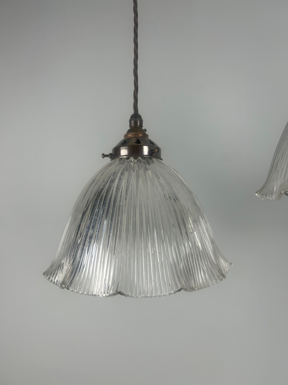 Pair of Holophane Pendant Ceiling Lights With Original Shade View II