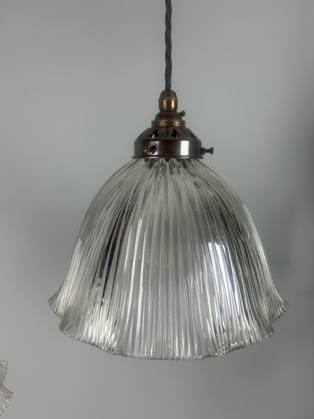 Pair of Holophane Pendant Ceiling Lights With Original Shade View III
