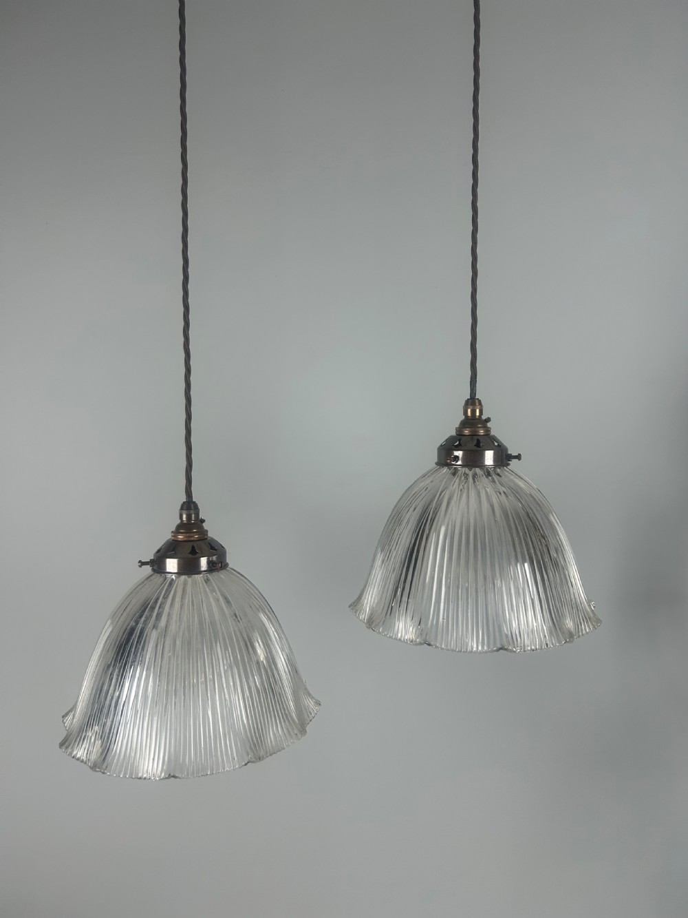 Pair of Holophane Pendant Ceiling Lights With Original Shade View VI