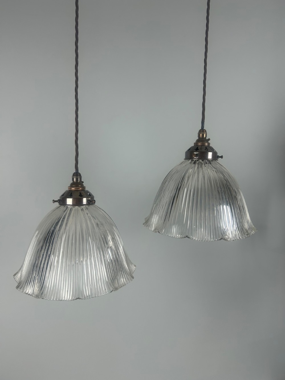 Pair of Holophane Pendant Ceiling Lights With Original Shade View VII